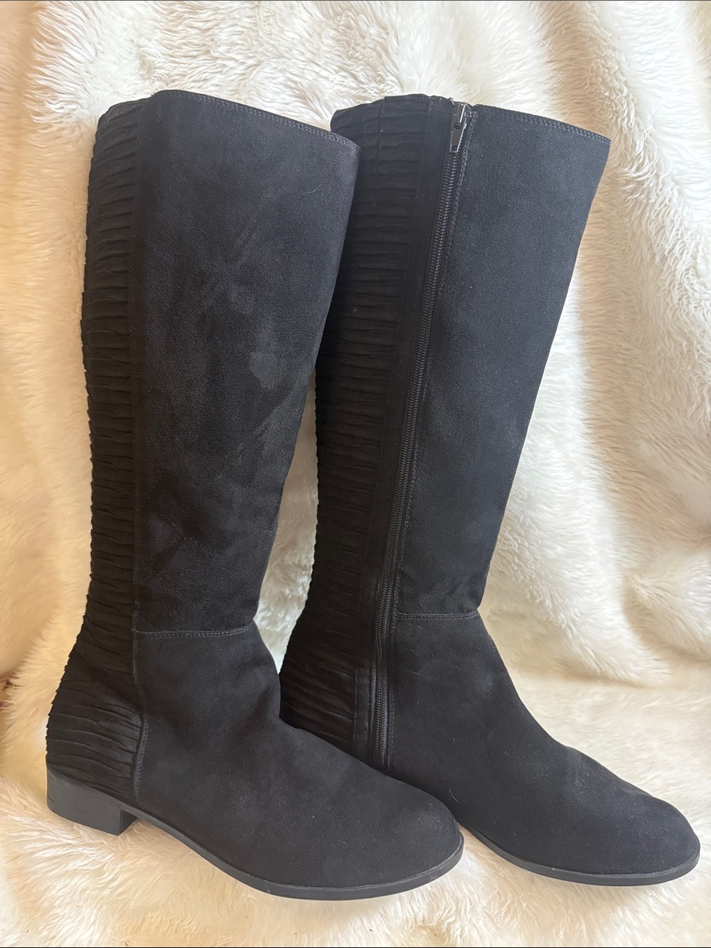 Kelly & Katie Lanner NWOT Black Knee High Boots Size 11M Faux Suede Riding Boots - Picture 3 of 7